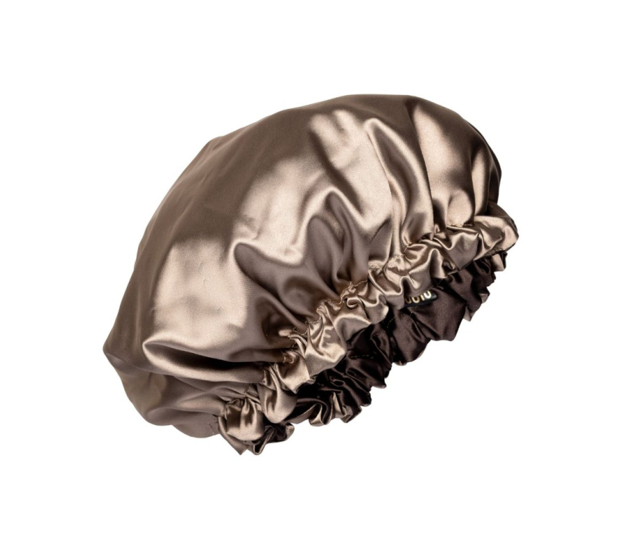 Nina Scrunchies - Handmade Saténová čiapka s gumičkou pre kučeravé vlasy - moka
