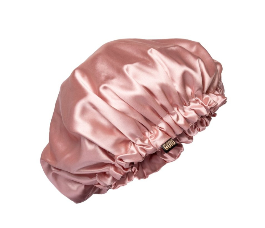 Nina Scrunchies - Handmade Saténová čiapka s gumičkou pre kučeravé vlasy - púdrovoružová