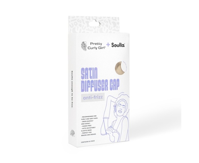 Pretty Curly Girl & Soulta Gold Satin Diffuser Cap - Čiapka na sušenie kučeravých vlasov, zlatá